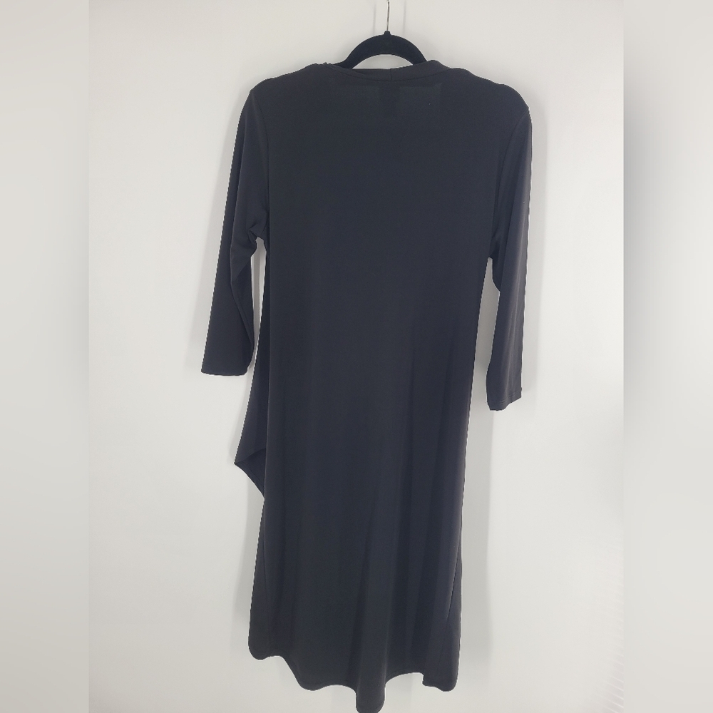 Clara Sun Woo Women’s Faux Wrap Dress Size L Black 3/4 Sleeve Stretch - Picture 4 of 6